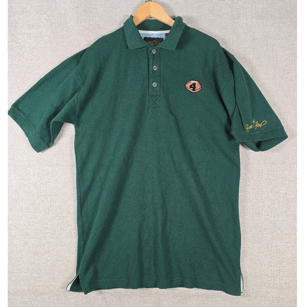 Vintage Brett Favre Enterprises Polo Shirt Green Sz L Embroidered No 4 Football